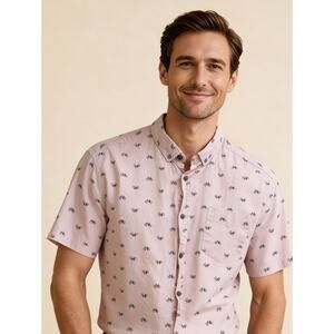 Decendent NYC Men’s Pink Bicycle Print Button Down Shirt Short Sleeve